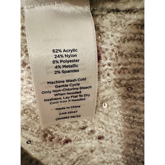 Talbots Open Knit Sweater Ivory Womens 2X Sparkle Sequin Party Neutral Holiday - Picture 6 of 6